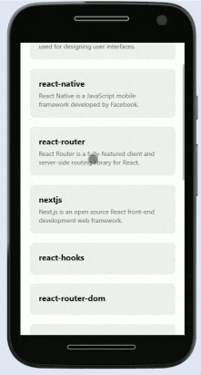 Exemplo de uma lista de dados puxados de uma API com nome e descrição e com scroll infinito