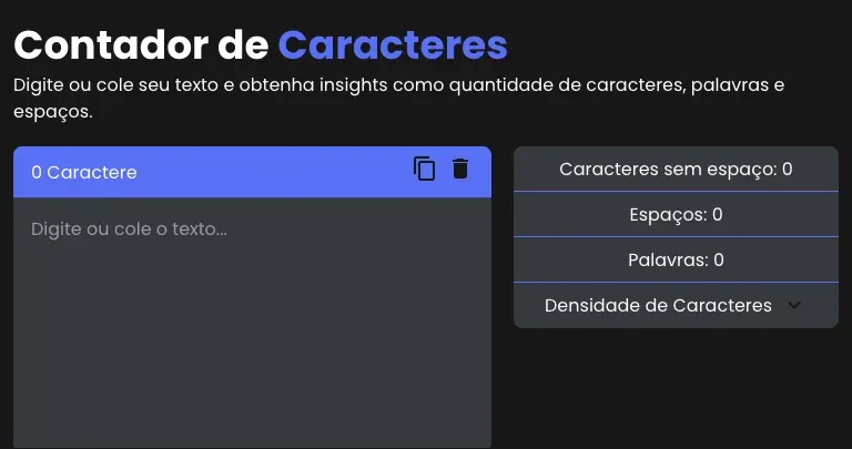 Character and Word Counter tool interface