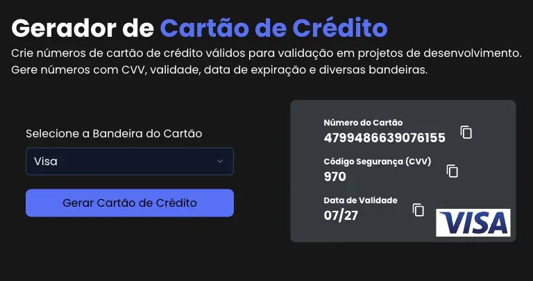 Credit Card Generator tool interface