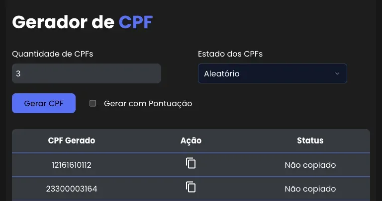 CPF Generator tool interface